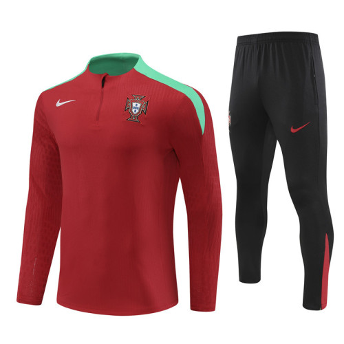 2425 Portugal Red 1/4 Zipper Player Training Suit