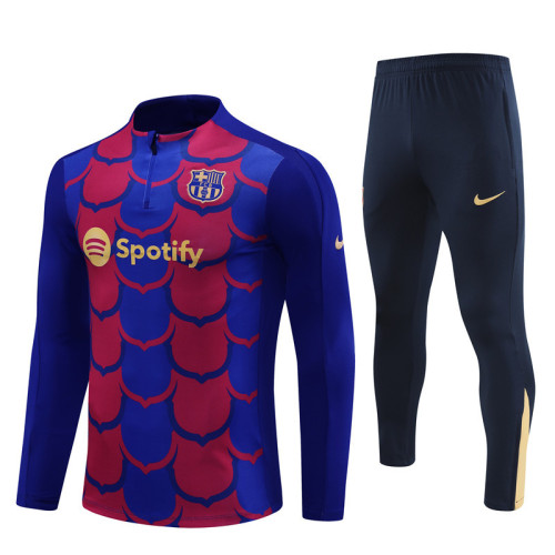 2425 Barcelona Red Blue 1/4 Zipper Training Suit
