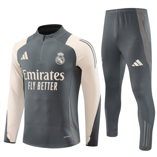 2425 Real Madrid Dark Grey 1/4 Zipper Training Suit