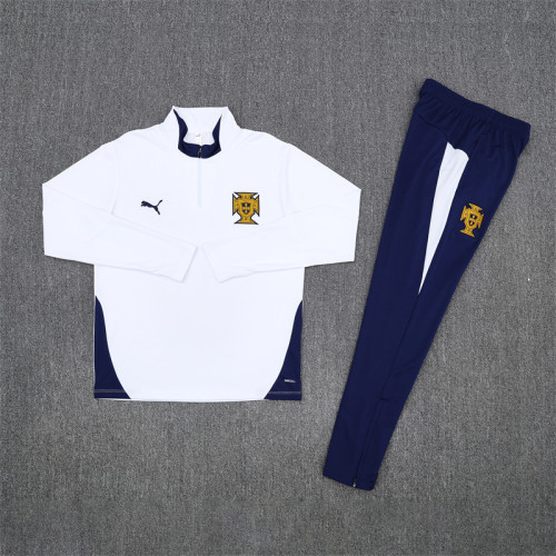 2526 Portugal White 1/4 Zipper Training Suit