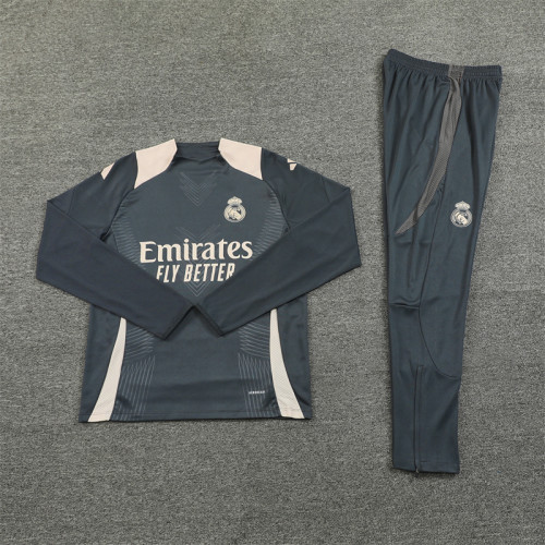 2425 Real Madrid Dark Grey 1/4 Zipper Player Training Suit
