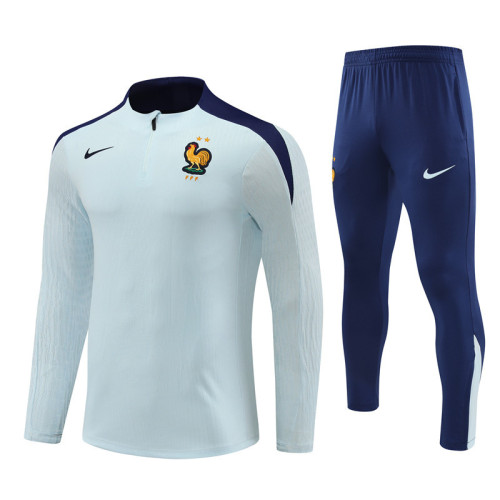 2425 France Light Blue 1/4 Zipper Player Training Suit