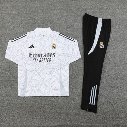 2425 Real Madrid White Grey 1/4 Zipper Training Suit