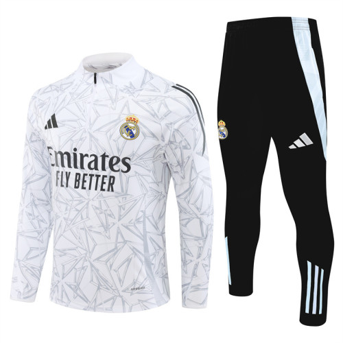 2425 Real Madrid White Grey 1/4 Zipper Training Suit