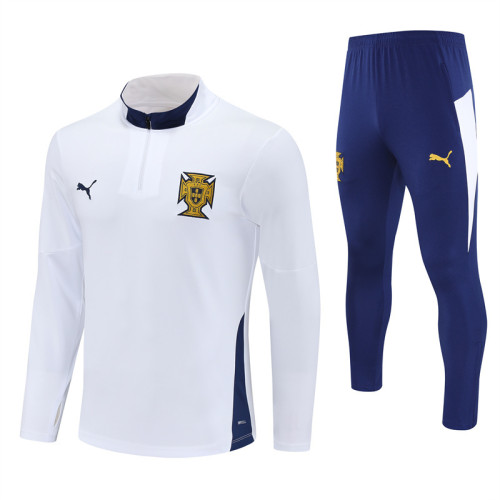 2526 Portugal White 1/4 Zipper Training Suit