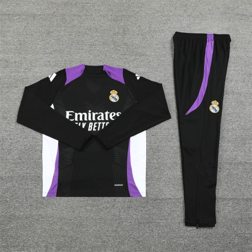 2425 Real Madrid Black Purple 1/4 Zipper Player Training Suit