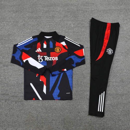 2425 Manchester United Black 1/4 Zipper Training Suit