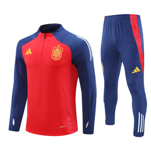 2425 Spain Red 1/4 Zipper Training Suit