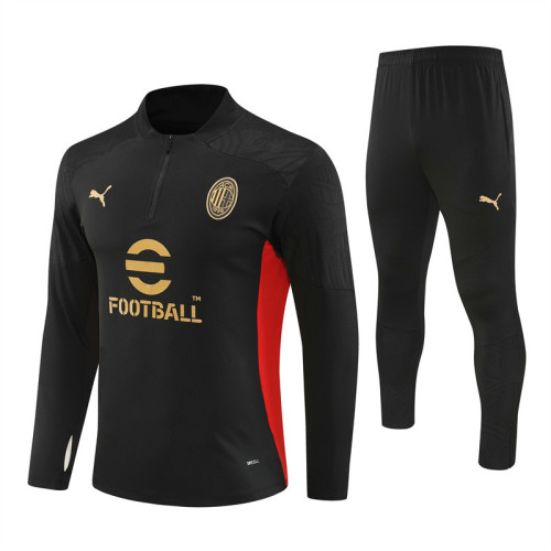 2425 Ac Milan Black 1/4 Zipper Training Suit
