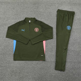 2425 Manchester City Army Green 1/4 Zipper Training Suit