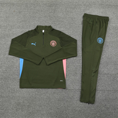 2425 Manchester City Army Green 1/4 Zipper Training Suit