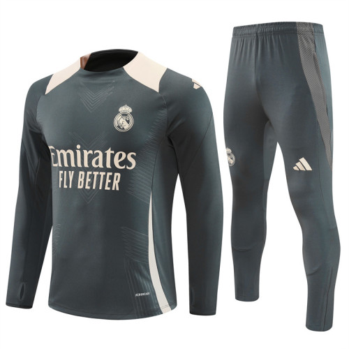 2425 Real Madrid Dark Grey 1/4 Zipper Player Training Suit