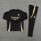 2425 Real Madrid Black Golden 1/4 Zipper Player Training Suit
