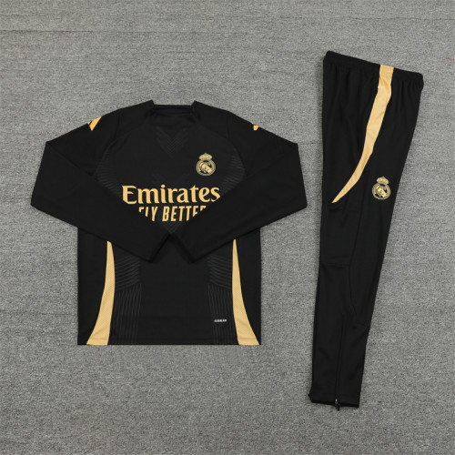 2425 Real Madrid Black Golden 1/4 Zipper Player Training Suit