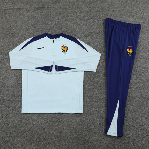 2425 France Light Blue 1/4 Zipper Player Training Suit
