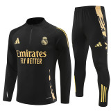 2425 Real Madrid Black Golden 1/4 Zipper Training Suit