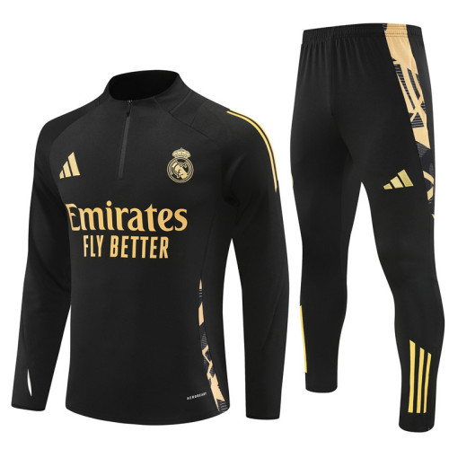 2425 Real Madrid Black Golden 1/4 Zipper Training Suit