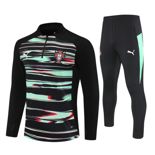 2526 Portugal Green Black 1/4 Zipper Training Suit