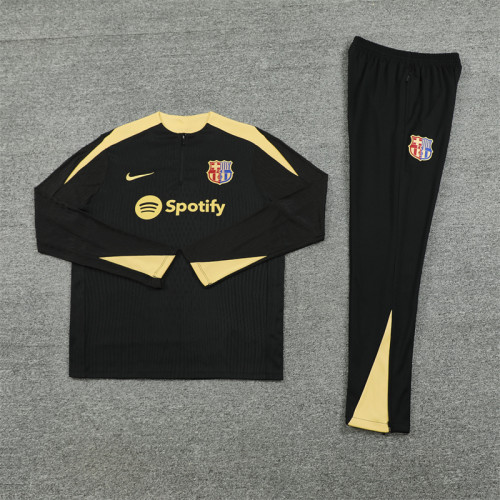 2425 Barcelona Black Golden 1/4 Zipper Player Training Suit