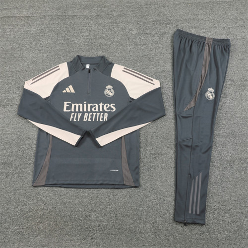2425 Real Madrid Dark Grey 1/4 Zipper Training Suit