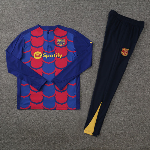 2425 Barcelona Red Blue 1/4 Zipper Training Suit