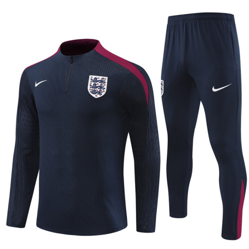 2425 England Navy Blue 1/4 Zipper Player Training Suit