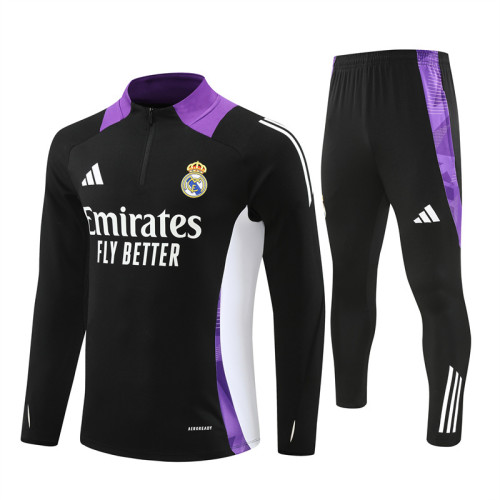 2425 Real Madrid Black Purple 1/4 Zipper Training Suit