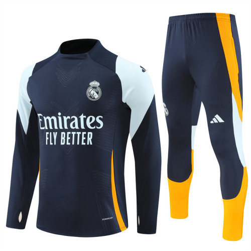 2425 Real Madrid Navy Blue 1/4 Zipper Player Training Suit