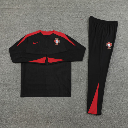 2425 Portugal Black 1/4 Zipper Player Training Suit