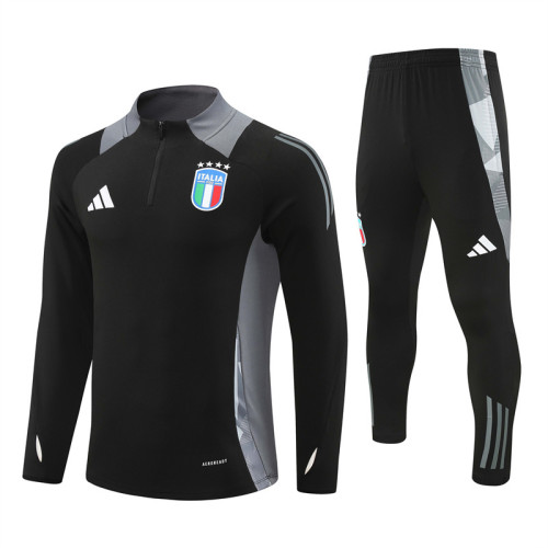 2425 Italy Black 1/4 Zipper Training Suit