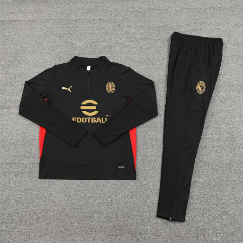 2425 Ac Milan Black 1/4 Zipper Training Suit