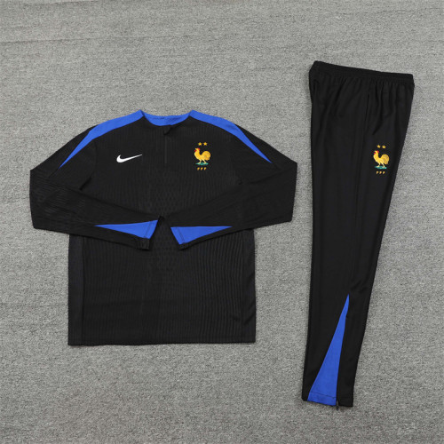 2425 France Black 1/4 Zipper Player Training Suit