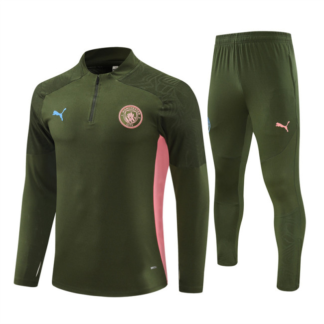 2425 Manchester City Army Green 1/4 Zipper Training Suit