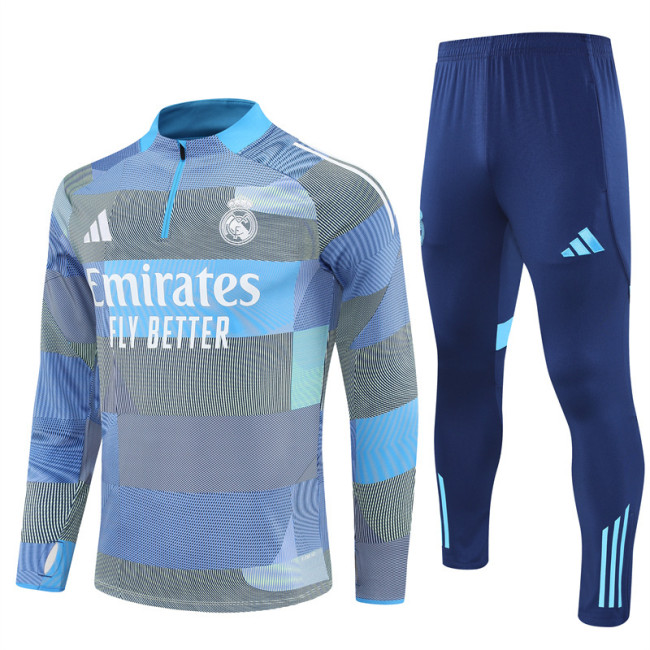 2526 Real Madrid Lightt Blue 1/4 Zipper Player Training Suit