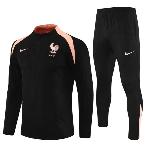 2526 France Black 1/4 Zipper Player Training Suit