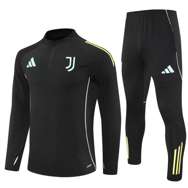 2526 Juventus Black 1/4 Zipper Player Training Suit