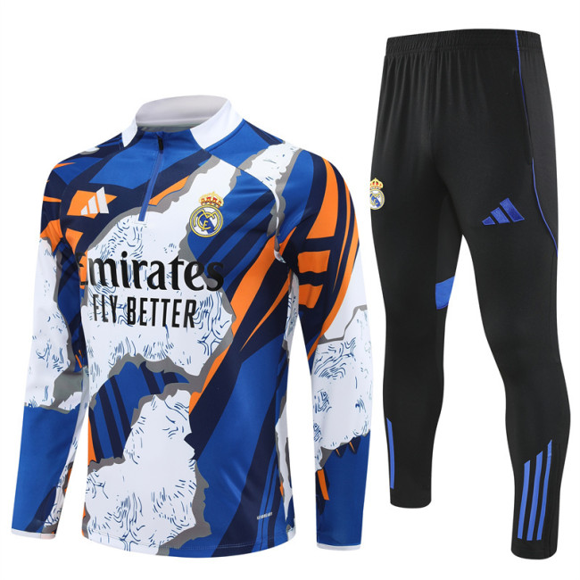 2526 Real Madrid Yellow Blue 1/4 Zipper Player Training Suit