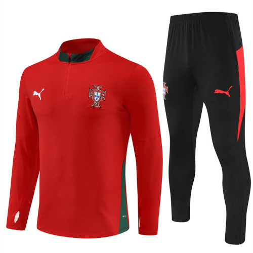2526 Portugal Red 1/4 Zipper Player Training Suit