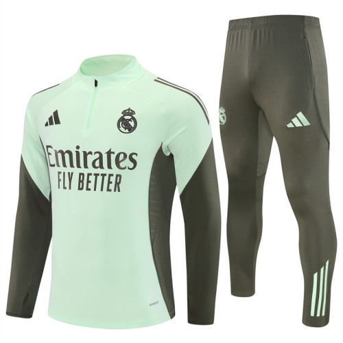 2526 Real Madrid Light Green 1/4 Zipper Player Training Suit