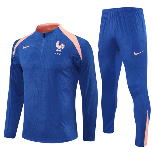 2526 France Royal Blue 1/4 Zipper Player Training Suit