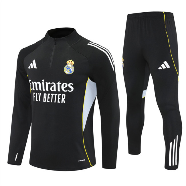 2526 Real Madrid Black 1/4 Zipper Player Training Suit