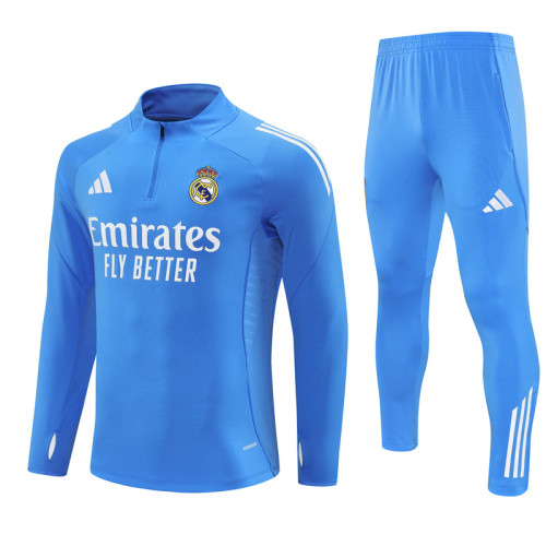 2526 Real Madrid Lightt Blue 1/4 Zipper Player Training Suit