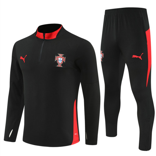 2526 Portugal Black 1/4 Zipper Player Training Suit