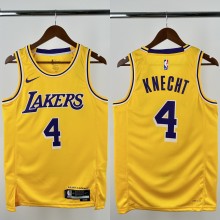24-25 Lakers KNECHT #4 Yellow Top Quality Hot Pressing NBA Jersey(圆领)