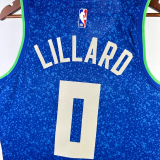 23-24 BUCKS LILLARD #0 Blue City Edition Top Quality Hot Pressing NBA Jersey(V领)