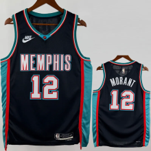 25-26 Grizzlies MORANT #12 Black Retro Top Quality Hot Pressing NBA Jersey
