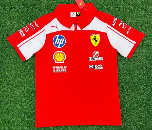 2026 Ferrari New Pattern Heat Transfer Printing Short Sleeve Racing Suit*有领