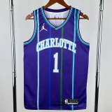 2019-20 HORNETS BALL #1 Royal blue Retro Top Quality Hot Pressing NBA Jersey