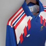 1988-1990 France Home Long Sleeve Retro Soccer Jersey