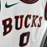 2017-18 BUCKS LILLARD #0 White Retro Top Quality Hot Pressing NBA Jersey